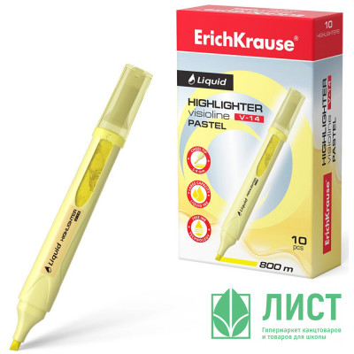 Маркер флуорисцентный ErichKrause Liquid Visioline V-14 Pastel 0,6-4мм скош. желтый арт.56023 (Ст.10) Маркер флуорисцентный ErichKrause Liquid Visioline V-14 Pastel 0,6-4мм скош. желтый арт.56023 (Ст.10)