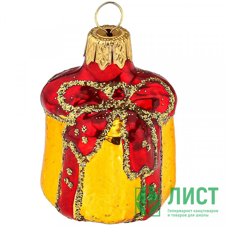 Украшение декоративное стекло 06см "Подарок" золото п/у арт.ФУ-167/1