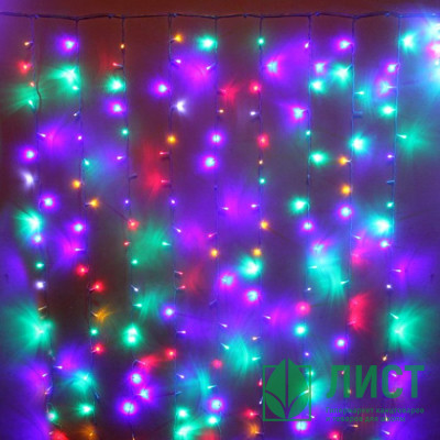 Гирлянда электрическая уличная занавес Дождь 2*1,5м 320LED &quot;Мерцание&quot; цвет мульти (светлый провод) арт.183-083 Гирлянда электрическая уличная занавес Дождь 2*1,5м 320LED "Мерцание" цвет мульти (светлый провод) арт.183-083