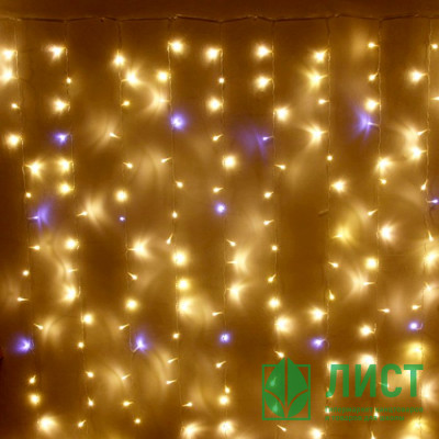 Гирлянда электрическая уличная занавес Дождь 2*6м 960LED &quot;Мерцание&quot; цвет теплый белый/белый (светлый провод) арт.183-108 Гирлянда электрическая уличная занавес Дождь 2*6м 960LED "Мерцание" цвет теплый белый/белый (светлый провод) арт.183-108