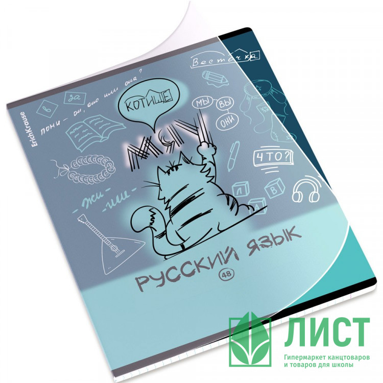 Тетрадь предметная 48 листов (ErichKrause) Котоформулы Русский язык пластиковая обложка арт.59697