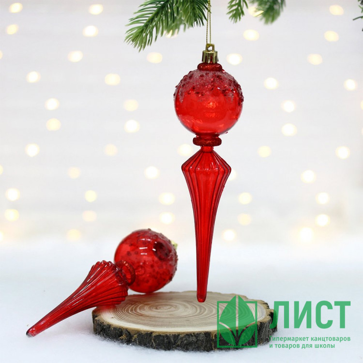Украшение декор.подвеска пластик "Сосулька. Изящный блеск" 19см 02шт/наб. цв.красный арт.107-6113