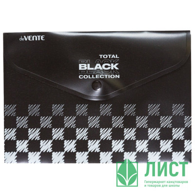 Папка-конверт на кнопке &quot;deVENTE. TOTAL BLACK A5 (240x180 мм) 180 мкм, непрозрачная черная с дизайном, индивидуальная маркировка Папка-конверт на кнопке "deVENTE. TOTAL BLACK A5 (240x180 мм) 180 мкм, непрозрачная черная с дизайном, индивидуальная маркировка